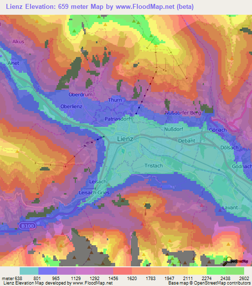 Lienz,Austria Elevation Map