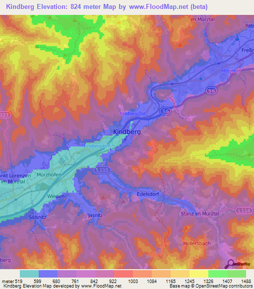 Kindberg,Austria Elevation Map