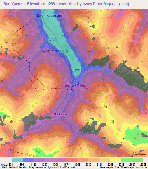 Bad Gastein,Austria Elevation Map