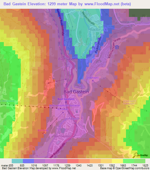 Bad Gastein,Austria Elevation Map