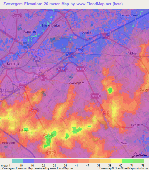 Zwevegem,Belgium Elevation Map