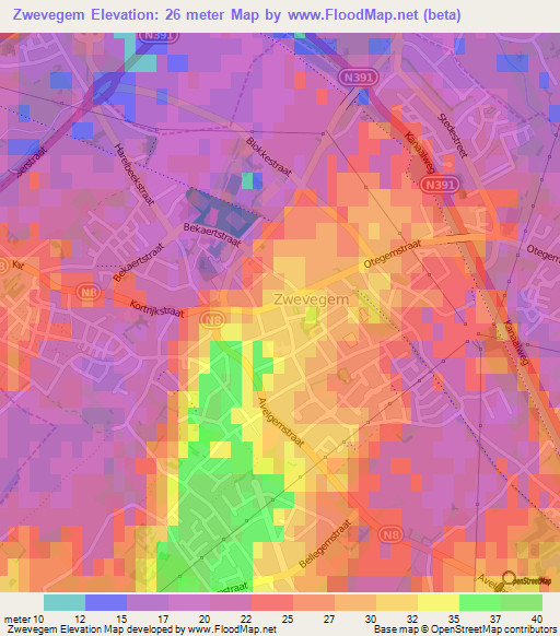 Zwevegem,Belgium Elevation Map