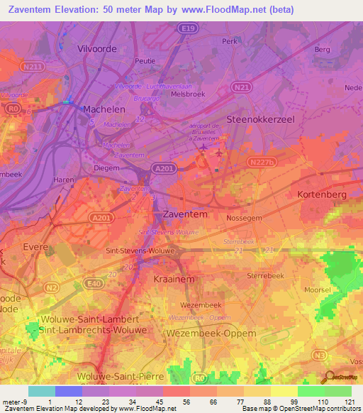 Zaventem,Belgium Elevation Map