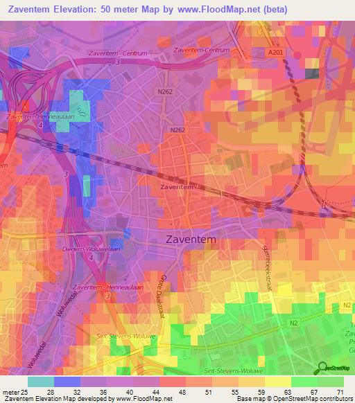 Zaventem,Belgium Elevation Map