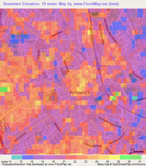Roeselare,Belgium Elevation Map