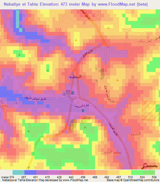 Nabatiye et Tahta,Lebanon Elevation Map