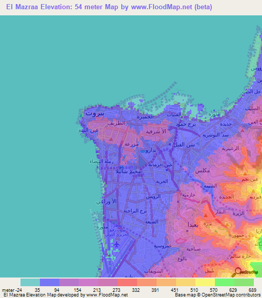 El Mazraa,Lebanon Elevation Map