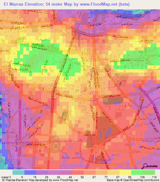 El Mazraa,Lebanon Elevation Map