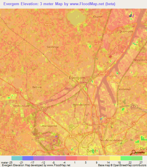 Evergem,Belgium Elevation Map