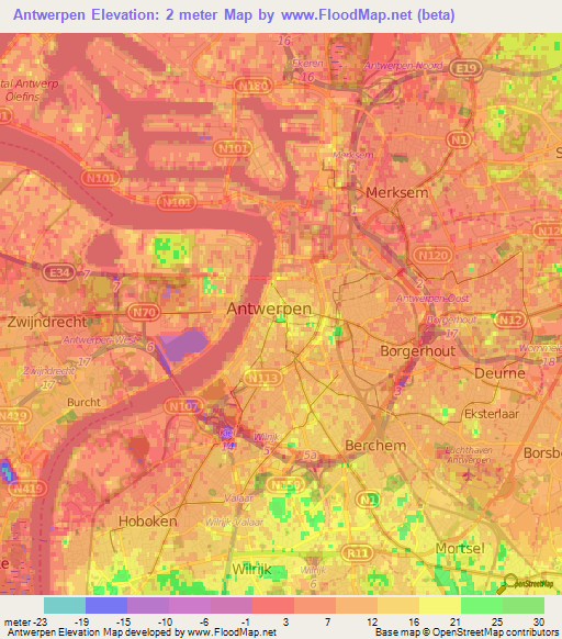 Elevation of Antwerpen,Belgium Elevation Map, Topography, Contour