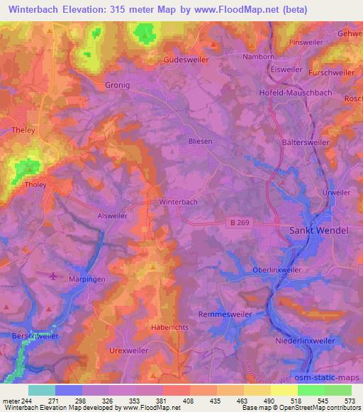 Winterbach,Germany Elevation Map