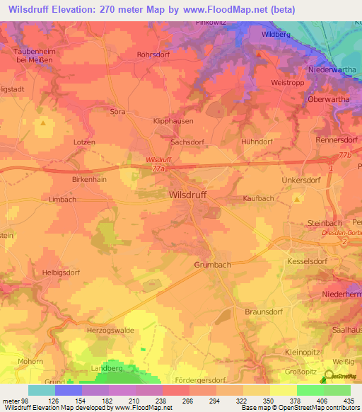 Wilsdruff,Germany Elevation Map