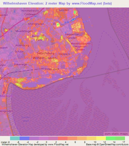 Wilhelmshaven,Germany Elevation Map