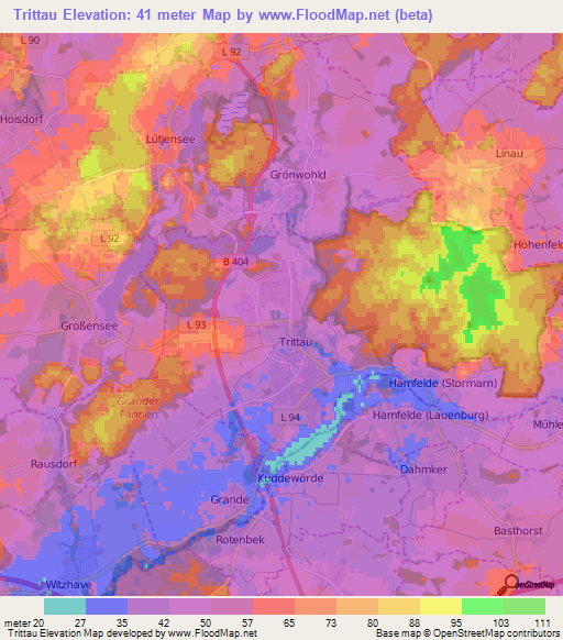 Trittau,Germany Elevation Map