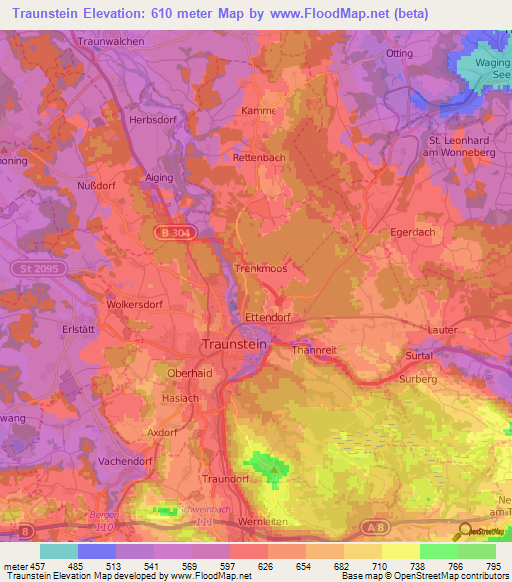 Traunstein,Germany Elevation Map