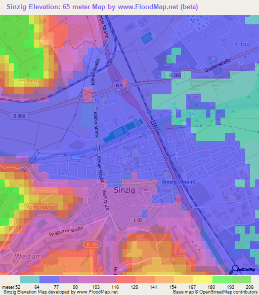 Sinzig,Germany Elevation Map