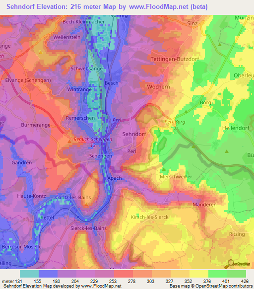 Sehndorf,Germany Elevation Map