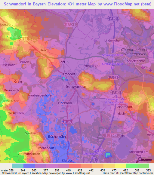 Schwandorf in Bayern,Germany Elevation Map