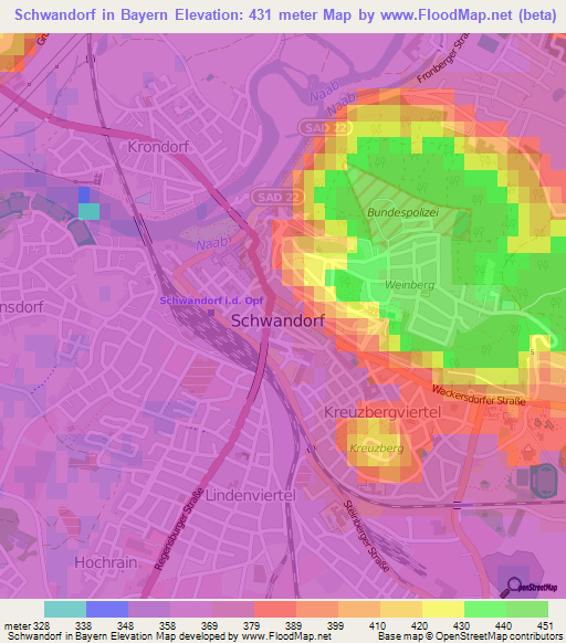 Schwandorf in Bayern,Germany Elevation Map