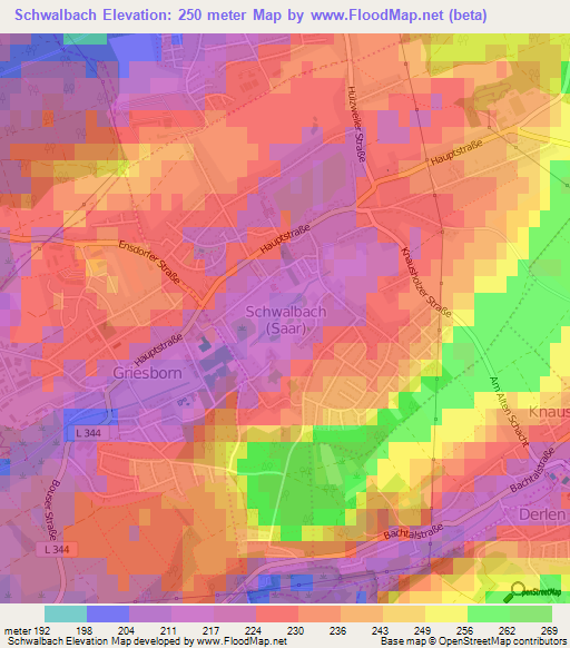 Schwalbach,Germany Elevation Map