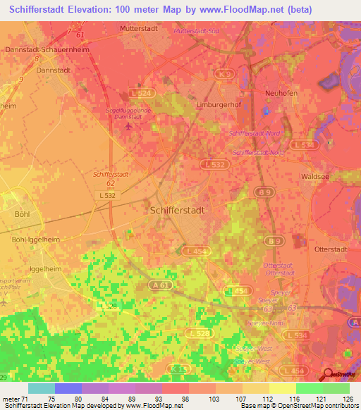 Schifferstadt,Germany Elevation Map