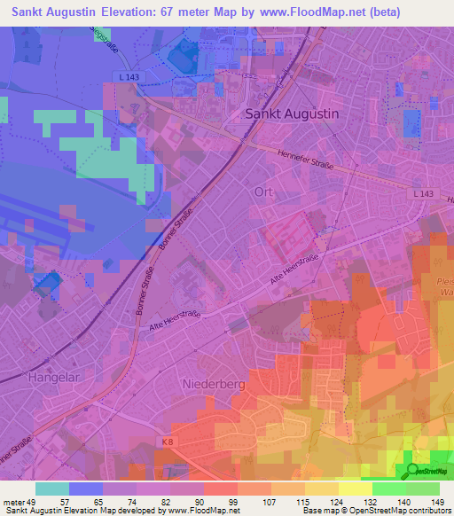 Sankt Augustin,Germany Elevation Map