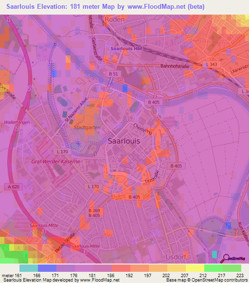 Saarlouis,Germany Elevation Map