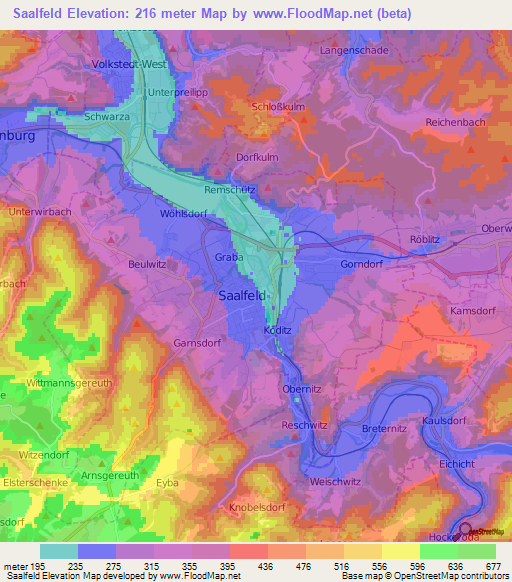 Saalfeld,Germany Elevation Map