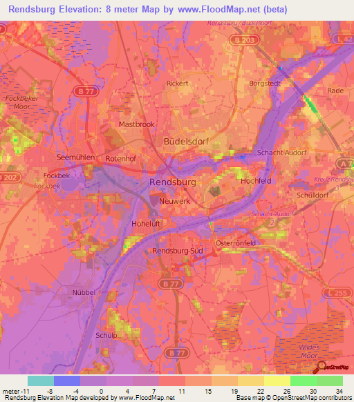 Rendsburg,Germany Elevation Map