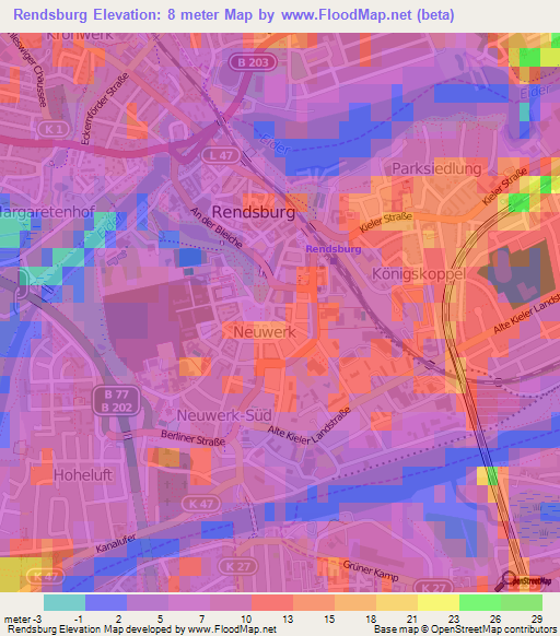 Rendsburg,Germany Elevation Map