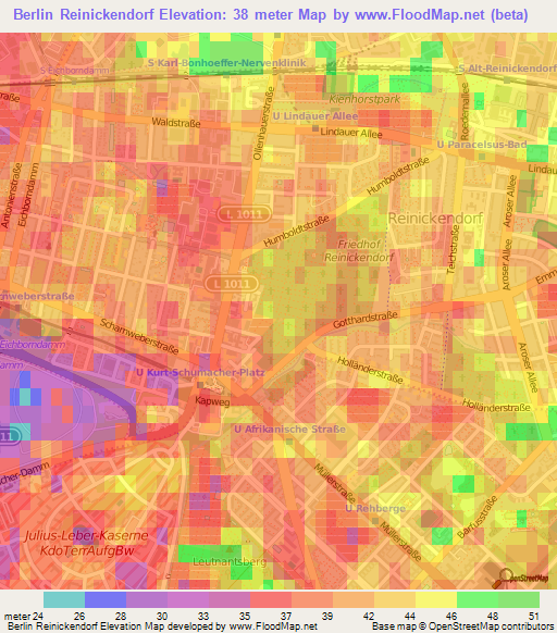 Berlin Reinickendorf,Germany Elevation Map