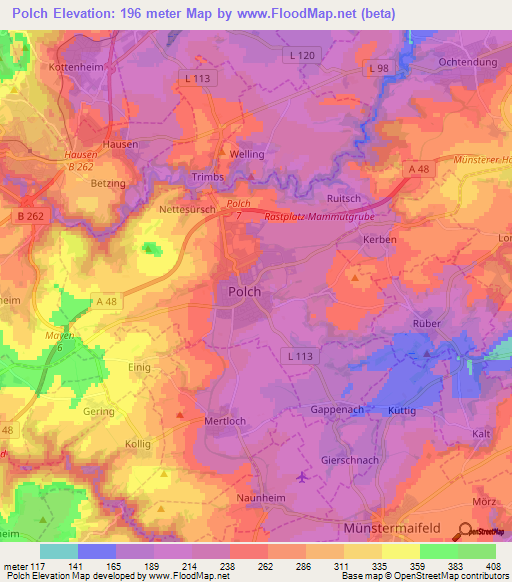 Polch,Germany Elevation Map