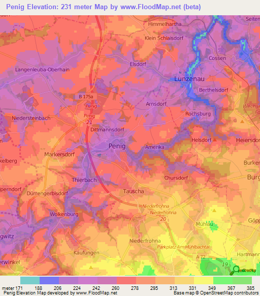 Elevation of Penig,Germany Elevation Map, Topography, Contour