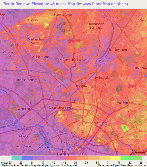 Berlin Pankow,Germany Elevation Map