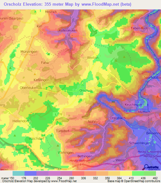 Orscholz,Germany Elevation Map