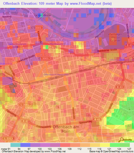 Offenbach,Germany Elevation Map