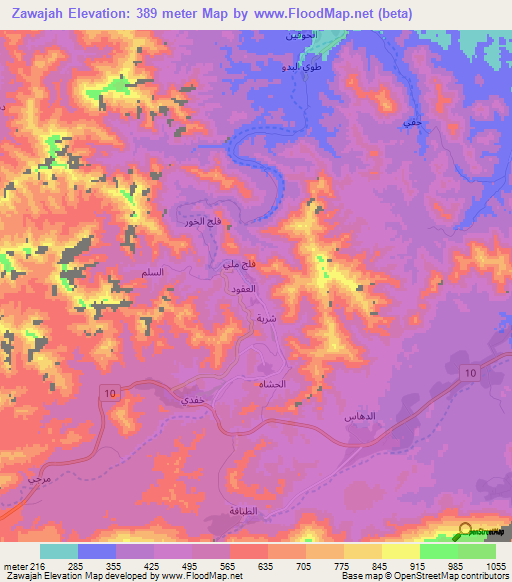 Zawajah,Oman Elevation Map