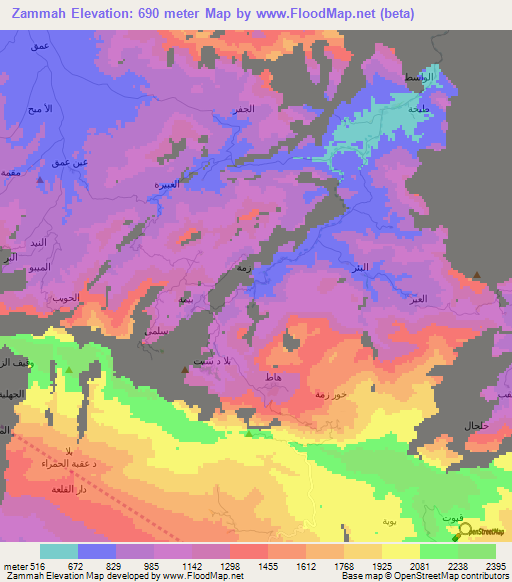 Zammah,Oman Elevation Map