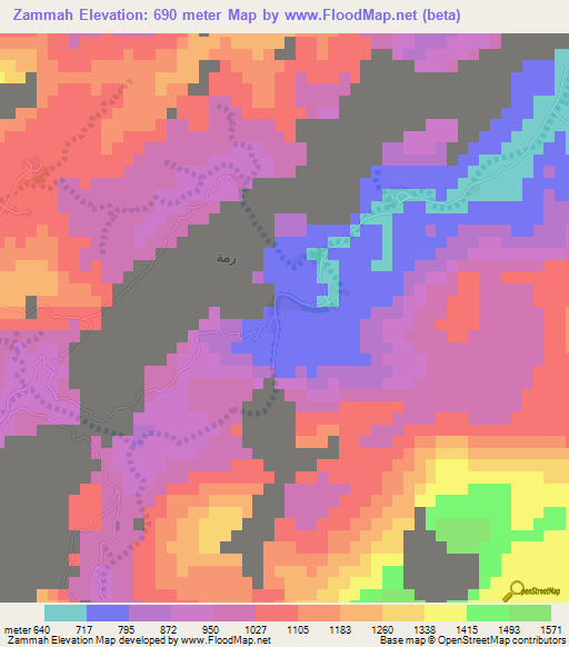 Zammah,Oman Elevation Map