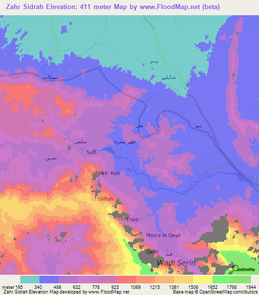 Zahr Sidrah,Oman Elevation Map