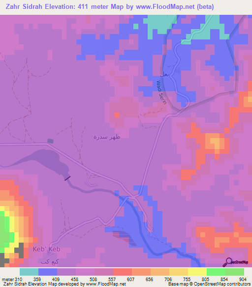 Zahr Sidrah,Oman Elevation Map