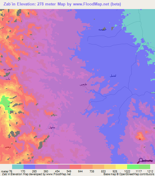 Zab`in,Oman Elevation Map