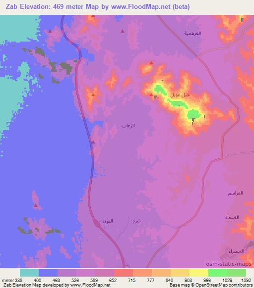 Zab,Oman Elevation Map