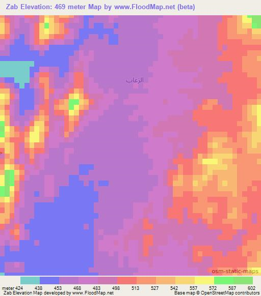 Zab,Oman Elevation Map