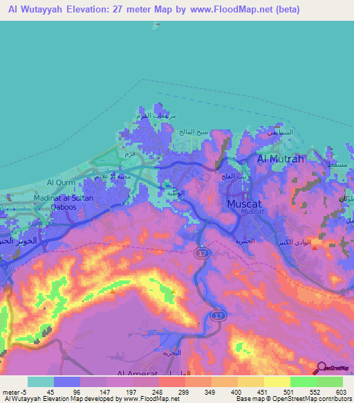 Al Wutayyah,Oman Elevation Map