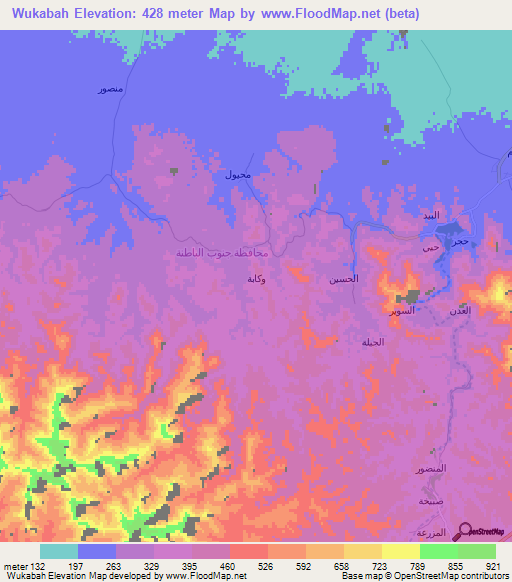 Wukabah,Oman Elevation Map