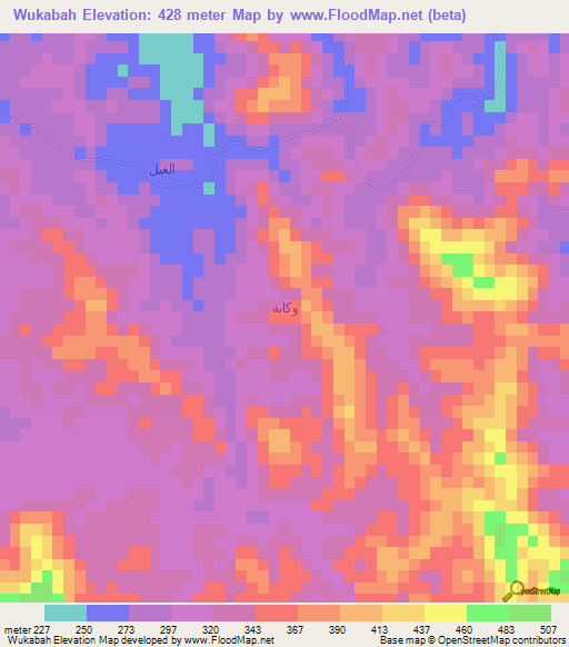 Wukabah,Oman Elevation Map