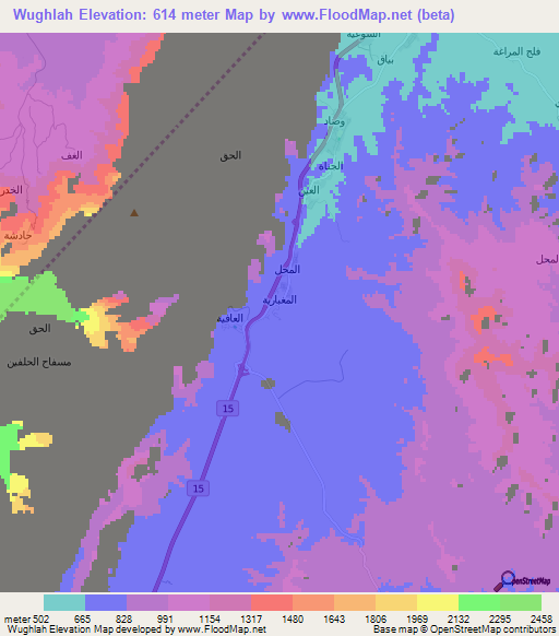 Wughlah,Oman Elevation Map