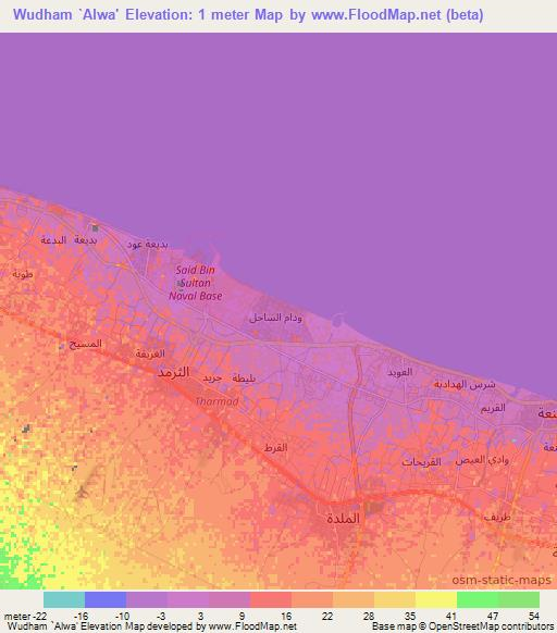 Wudham `Alwa',Oman Elevation Map