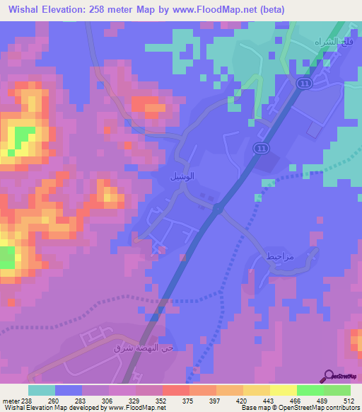 Wishal,Oman Elevation Map